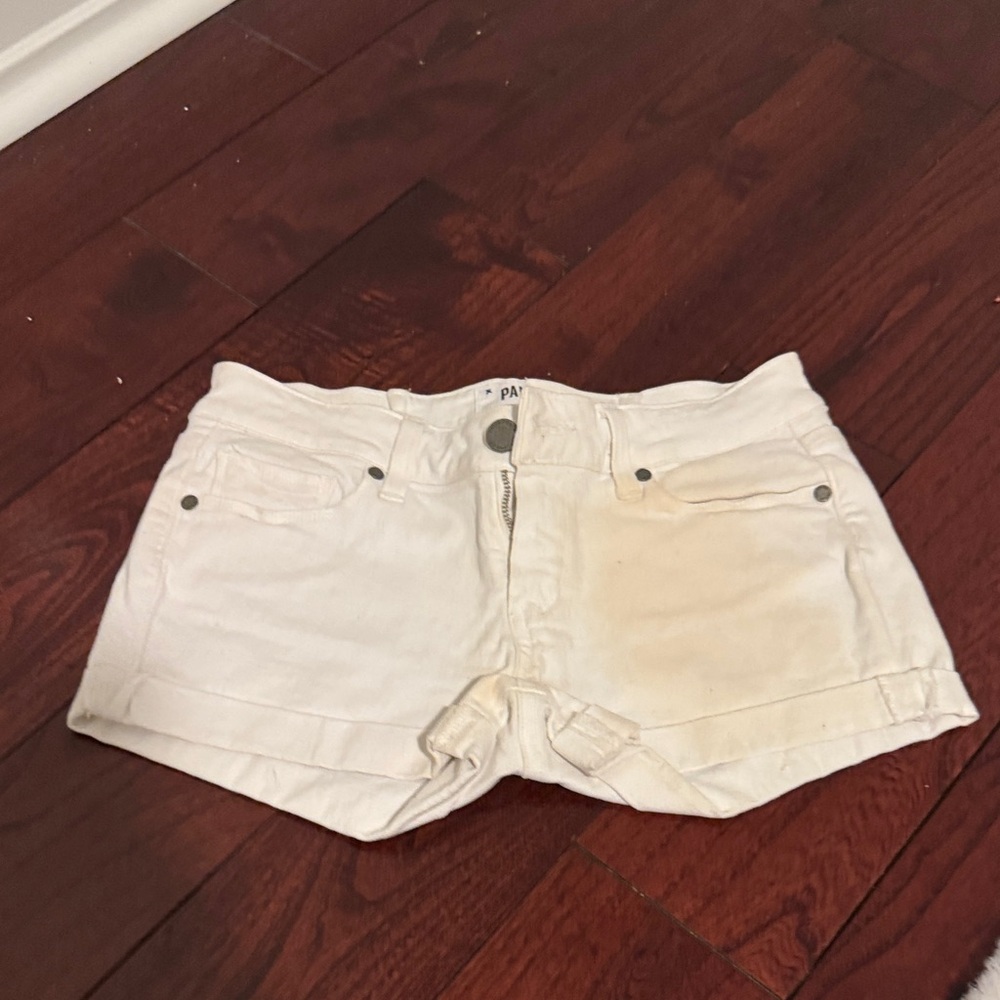 PAIGE Off-White Denim Cuffed Shorts